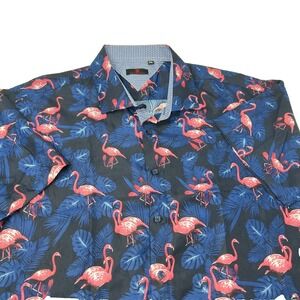 BC Collection Short Sleeve Button-Up Shirt Blue Pink Flamingo Men's Size 3XL